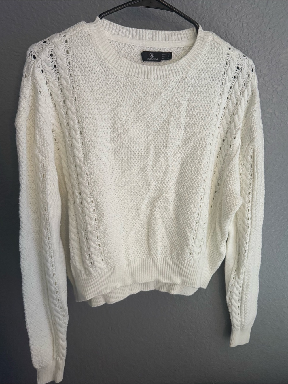 Volcom Cropped Cream Cable Crewneck Sweater